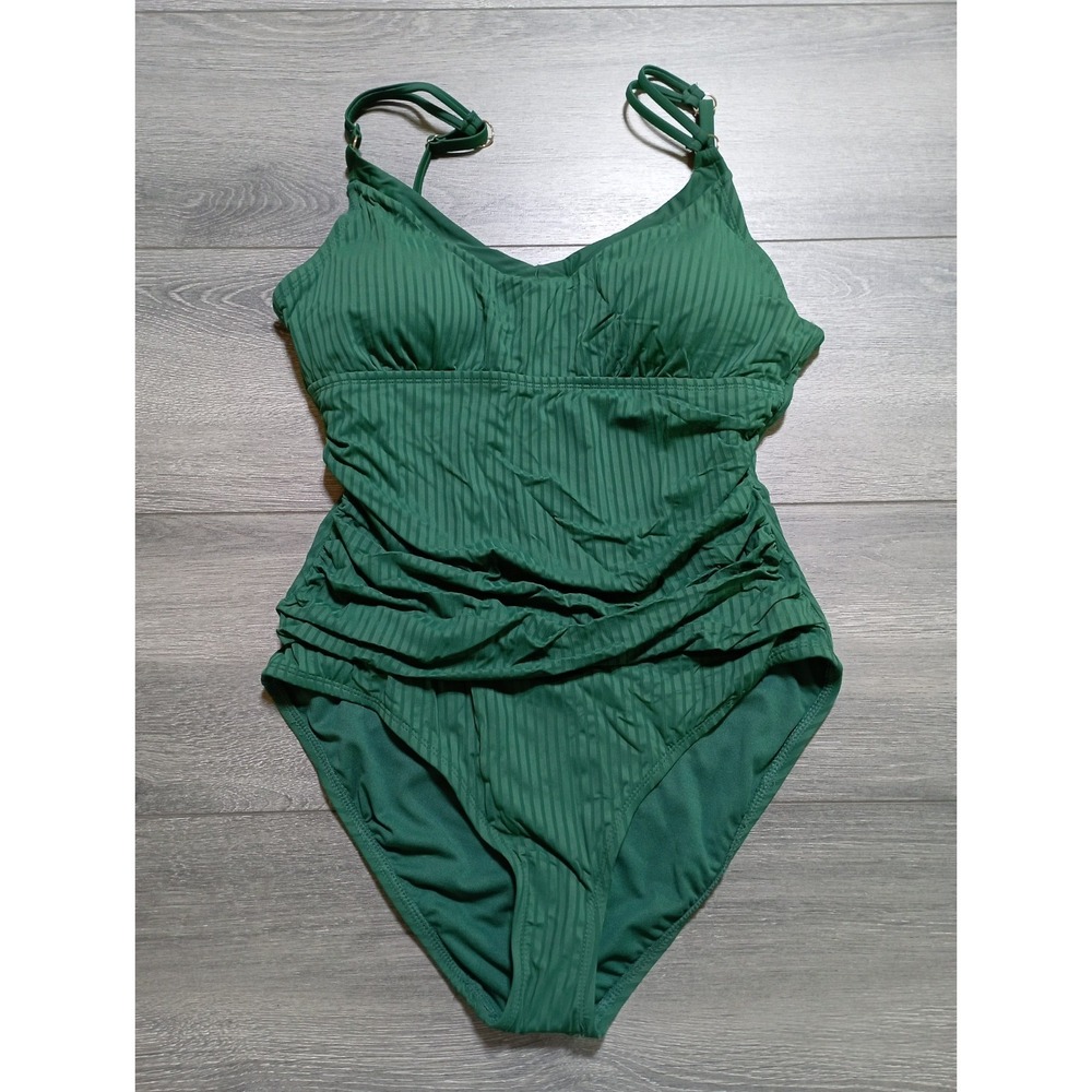 Ellen Tracy One Piece Swimsuit Womens X-Large Green Ribbed Beach Summer
